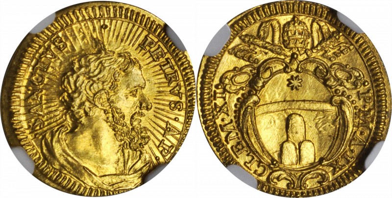 ITALY. Papal States. 1/2 Scudo d'Oro, ND (1709)-IX. Clement IX (1700-21). NGC MS...
