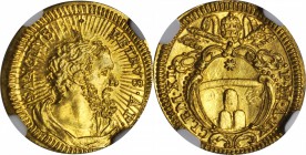 ITALY. Papal States. 1/2 Scudo d'Oro, ND (1709)-IX. Clement IX (1700-21). NGC MS-64.

Fr-200; KM-717; Berman-2368. Obverse: Radiant head of St. Pete...