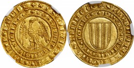 ITALY. Kingdom of Sicily. Messina. Pierreale, ND (1282-85). Constance and Peter III of Aragon (1282-85). NGC MS-67.

Fr-654; cf. MEC-756. Obverse: +...