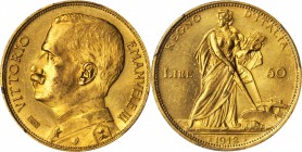 ITALY. 50 Lire, 1912-R. Rome Mint. PCGS MS-63 Gold Shield.

Fr-27; KM-49; Gig-16; Mont-30. Vibrant quality with exquisite detail visible in the love...