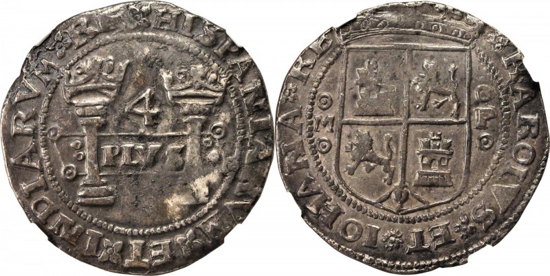 MEXICO. Early Series. 4 Reales, ND (1541) oMo-oPo, Assayer P. Carlos and Johanna...