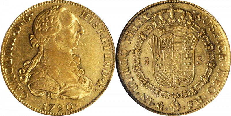 MEXICO. 8 Escudos, 1790-Mo FM. Mexico City Mint. Charles IV (1788-1808). NGC AU-...