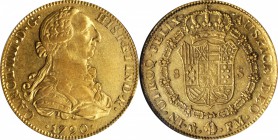 MEXICO. 8 Escudos, 1790-Mo FM. Mexico City Mint. Charles IV (1788-1808). NGC AU-50.

Fr-41; KM-158; Cal-Type-7#38. RARE one year transitional type f...