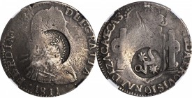MEXICO. War of Independence. Ensaie/ Morelos. 8 Reales, ND. NGC FINE-15.

KM-countermark combination not listed. ENSAIE countermark on the obverse, ...