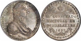 MEXICO. Empire of Iturbide. Guadalajara. Silver Proclamation Medal, 1822. PCGS MS-63 Gold Shield.

Grove-29a; Fonr-6911. By V. Medina F. Uniformed b...