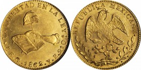 MEXICO. 8 Escudos, 1862-Go YE. Guanajuato Mint. NGC MS-62.

Fr-72; KM-383.7. A premium example for the type with soft luster in the fields, a minimu...