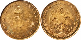 MEXICO. 8 Escudos, 1863/53-Mo CH. Mexico City Mint. NGC MS-63.

Fr-64; KM-383.9. Crisply detailed with bold reflective qualities in the fields and a...