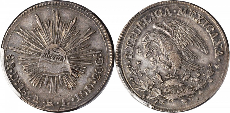 MEXICO. 8 Reales, 1824-Do RL. Durango Mint. PCGS EF-45 Gold Shield.

KM-376.6;...