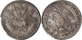 MEXICO. 8 Reales, 1824-Do RL. Durango Mint. PCGS EF-45 Gold Shield.

KM-376.6; HO-F1/L12. "Hookneck" design with folded snake and large Libertad. Ve...