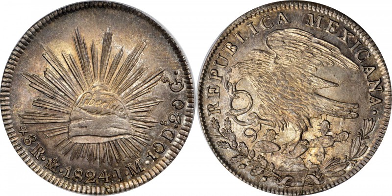 MEXICO. Hookneck 8 Reales, 1824-Mo JM. Mexico City Mint. PCGS MS-64 Gold Shield....