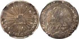 MEXICO. 8 Reales, 1853-Do CP. Durango Mint. NGC MS-62.

KM-377.4; DP-Do33. Glossy in the fields and showcasing varying hues of sunset orange tone ov...
