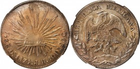 MEXICO. 8 Reales, 1874-Do JH. Durango Mint. NGC AU-58.

KM-377.4; DP-Do56. One of the rarest date/assayer combinations from the Durango Mint. Well s...