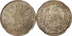 MEXICO. 8 Reales, 1848-GC MP. Guadalupe y Calvo Mint. NGC AU-58.

KM-377.7; DP-GC05. On the cusp of Mint State with strong luster in the fields and ...