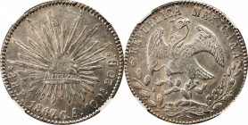 MEXICO. 8 Reales, 1867-Pi CA. San Luis Potosi Mint. NGC MS-62.

KM-377.12, DP-Pi54. Classified as "Very Rare" in Resplandores with the additional co...