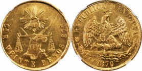 MEXICO. 20 Pesos, 1870-Cn E. Culiacan Mint. NGC MS-62.

Fr-122; KM-414.2. First year of mint issue from a mintage of 3,749 pieces. A vibrant and lus...