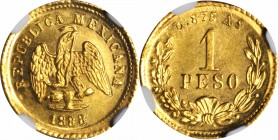 MEXICO. Peso, 1888-As L/M. Alamos Mint. NGC MS-63.

Fr-158; KM-410. The only gold Peso issue from the Alamos Mint. VERY RARE and highly coveted as a...