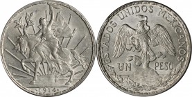 MEXICO. Caballito Peso, 1914. PCGS MS-62 Gold Shield.

KM-453. KEY DATE. With a mintage of 140,000, this date is far and away the lowest of the 5 ye...