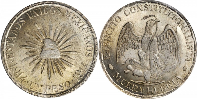 MEXICO. Durango. Cuencame. "Muera Huerta" Peso, 1914. PCGS MS-64 Gold Shield.
...