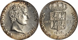 NETHERLANDS. Kingdom of Napoleon. 50 Stuivers, 1808. NGC MS-64.

Dav-228; KM-28. A popular Napoleonic issue, boasting a full strike and superior lus...