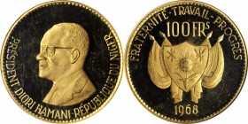 NIGER. 100 Franc, 1968. NGC PROOF-63.

Fr-5; KM-11. Independence commemorative issue with a mintage of 1,000 pieces. Impressively produced with extr...