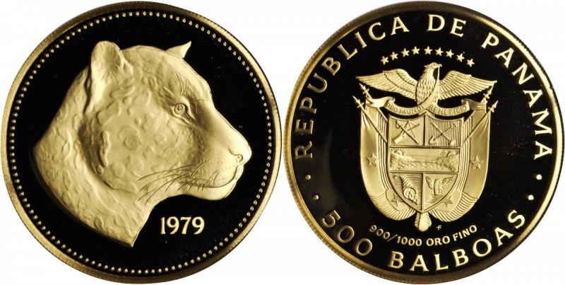 PANAMA. 500 Balboas, 1979-FM. NGC PROOF-69 ULTRA CAMEO.

Fr-7; KM-62. Golden J...
