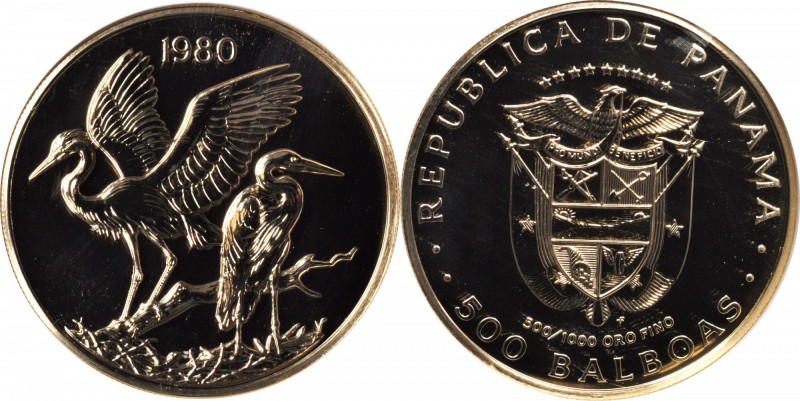 PANAMA. 500 Balboas, 1980-FM. Franklin Mint. NGC MS-69.

Fr-11; KM-70. From a ...