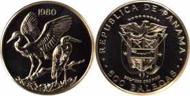 PANAMA. 500 Balboas, 1980-FM. Franklin Mint. NGC MS-69.

Fr-11; KM-70. From a mintage of only 54 pieces in "Special Uncirculated" quality. A virtual...