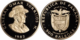 PANAMA. 500 Balboas, 1982-FM. Franklin Mint. NGC PROOF-68 ULTRA CAMEO.

Fr-29; KM-84. Struck to commemorate the death of General Omar Torrijos with ...