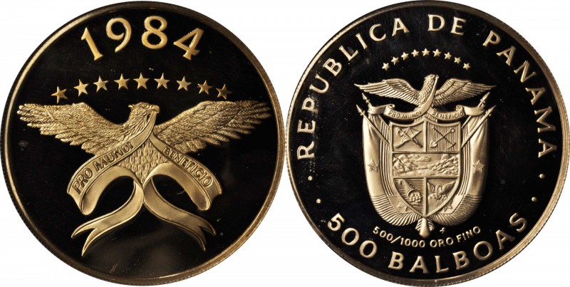PANAMA. 500 Balboas, 1984-FM. Franklin Mint. NGC PROOF-67 ULTRA CAMEO.

Fr-31;...