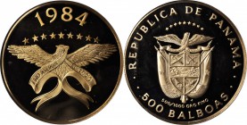 PANAMA. 500 Balboas, 1984-FM. Franklin Mint. NGC PROOF-67 ULTRA CAMEO.

Fr-31; KM-101. "Golden Eagle" type from a mintage of only 156 pieces in Proo...