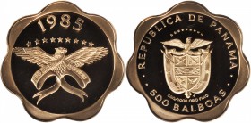 PANAMA. 500 Balboas, 1985-FM. Franklin Mint. NGC PROOF-68 ULTRA CAMEO.

Fr-31; KM-103; CNP-Type #102. Struck to commemorate the National Eagle with ...