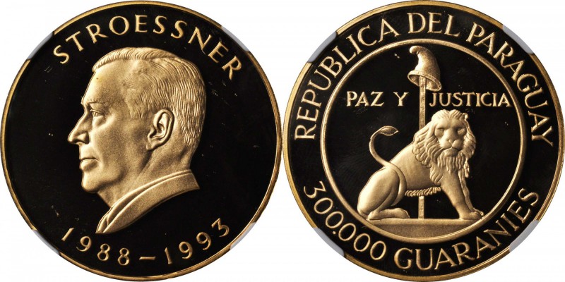 PARAGUAY. 300000 Guaranies, ND (1988). NGC PROOF-69 ULTRA CAMEO.

Fr-28; KM-17...