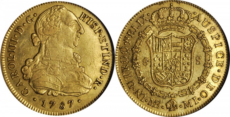 PERU. 8 Escudos, 1787-LM MI. Lima Mint. Charles III (1759-88). NGC AU-55.

Fr-...