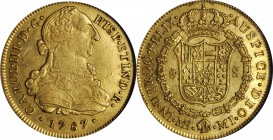 PERU. 8 Escudos, 1787-LM MI. Lima Mint. Charles III (1759-88). NGC AU-55.

Fr-32; KM-82.1a; Cal-Type 8 #46. Possessing original color with luster re...