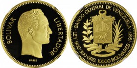 VENEZUELA. 10000 Bolivares, 1987. NGC PROOF-69 ULTRA CAMEO.

Fr-11; KM-61. Incredibly bold with deep frost atop the designs and stunning mirror-like...