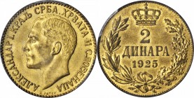 YUGOSLAVIA. Aluminum-Bronze 2 Dinara Pattern, 1925. PCGS SP-65 Gold Shield.

cf.KM-Pn13 (in copper-nickel). Design by Henri-Auguste Patey. Unlisted ...