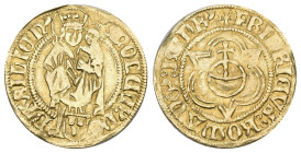 BASEL Goldgulden aus der Reichsmünzstätte Basel. Friedrich, Kaiser (1452-1490). Goldgulden o. J. Rv. Madonna mit Kind, unten das Wappen von Philipp vo...