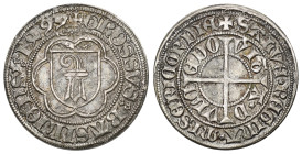 BASEL Groschen (Grossus) 1499, Basel. Wappen in doppeltem Achtpass und Jahreszahl in Umschrift. Rv. Kreuz, die innere Umschrift teilend und äusserer U...