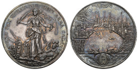 BASEL Silbermedaille 1648, von F. Fecher, auf den Westfälischen Frieden. Stadtansicht von Basel von Nordwesten aus gesehen mit St. Johann-Tor und der ...