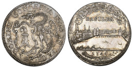 BASEL Vierteltaler 1740, Basel. Variante mit Basilisk mit ovalem Wappen. Divo/Tobler 768. HMZ 2-102c. Winterstein 185. 6.43 g. Selten VAR Wappen gesch...