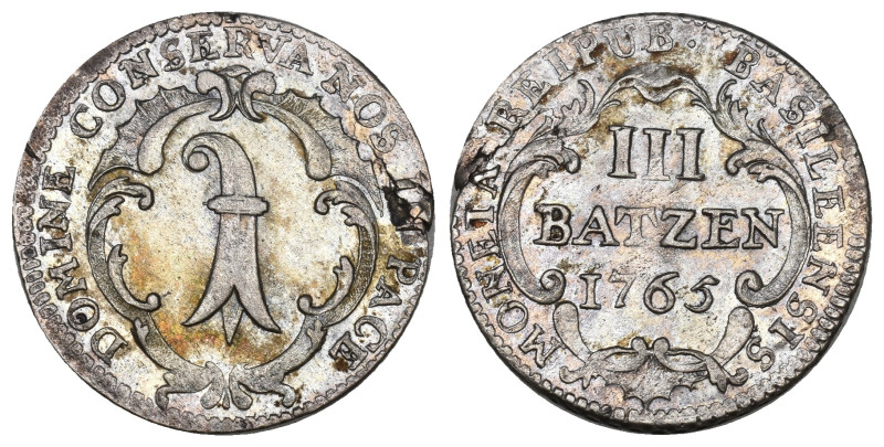 BASEL 3 Batzen 1765, Basel. 3.96 g. D.T. 772b. HMZ 2-104d. Hübsche Patina / Attr...