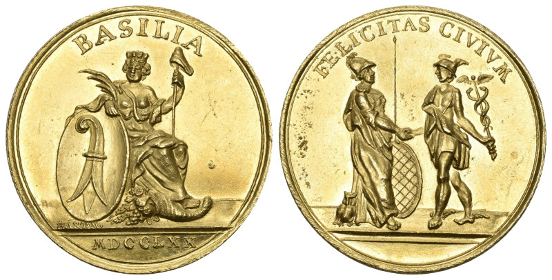 BASEL Goldene Verdienstmedaille zu 6 Dukaten von 1770. Stempel von Johann Jakob ...