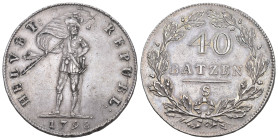 HELVETISCHE REPUBLIK 40 Batzen 1798 S, Solothurn. Variante mit Kopf nach r. und Ende der Fahnestange bei "L". HMZ 2-1185e. KM A4.2. 29.20 g bis unzirk...