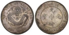 CHINA Chihli, (Pei Yang). 7 Mace 2 Candareens (Dollar), Jahr 34 (1908). Tientsin Mint, Silber (26,95 g) L&M 465, wunderschöne Silberpatina unzirkulier...