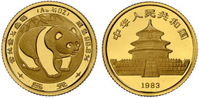 CHINA 1983 5 Yuan Gold 1/20 Unze in Original Plastik KM 68 FDC