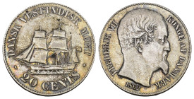 DÄNISCH WEST INDIEN 1862 20 Cent Silber 7g KM 67 vorzüglich