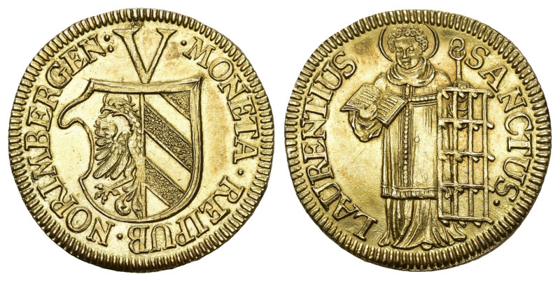 NÜRNBERG Stadt Umgeld-Goldgulden o.J. (um 1630). Das dritte Stadtwappen, darüber...