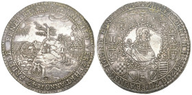 BRAUNSCHWEIG LÜNEBURG CELL Friedrich, 1636-1648. 3 Taler 1647, Clausthal. Ausbeute der Harzer Gruben. Mit Wertpunze auf der Rückseite. 86.97 g. Welter...