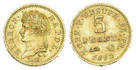 DAS KÖNIGREICH WESTPHALENPrägungen in Frankenwährung5 Franken 1813 C. 1,60 g. Divo/S. 220. Fb. 3519. Schl. 904. vorzüglich