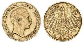 PREUSSEN 1895 10 Mark Gold 3.94g Auflage nur 29`000 Stk J.251 sehr schön +